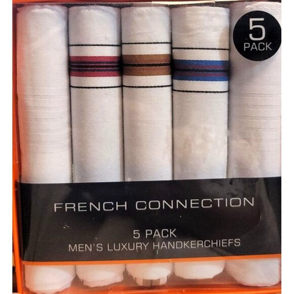 French Connection Mens Luxury Handkerchiefs 5 Pack 16x16 Cotton Blend Christmas - Picture 1 of 3